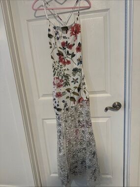 Floral Mesh Mermaid Maxi Dress - White Multi